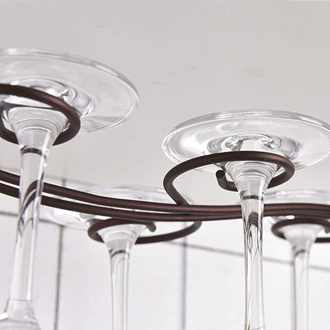 13 inch Wine Glass Rack, Under Cabinet Stemware Rack Hanger with 6 Hooks, Black Iron Wire Wine Glass Holder Metal Hanging Organizer Storage Rack for Home Kitchen Bar Cabinet