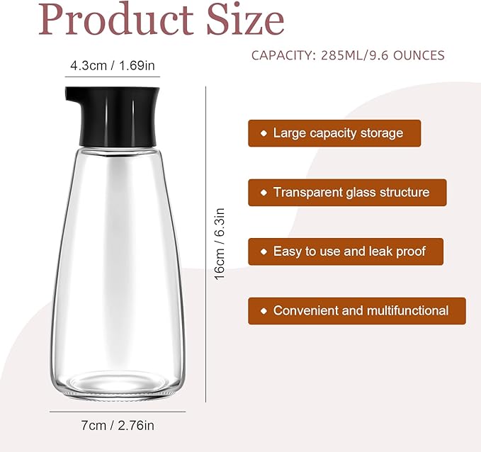 1 Pcs Glass Soy Sauce Dispenser Bottle - 9.6 oz Cruet for Olive Oil, Vinegar, BBQ Kitchen Cooking - Leak-Proof Oil Dispenser with Spout for Kitchen Cooking Barbecue(Black)