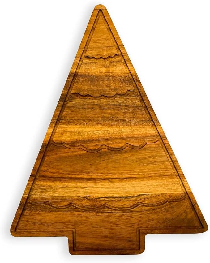 Affinity Decor Organic Acacia kitchen Cutting Chopping Charcuterie Board Platter for Butcher Block Cheese and Vegetables (Christmas Tree with Curved Groove 13.5"L x 10.8"W)