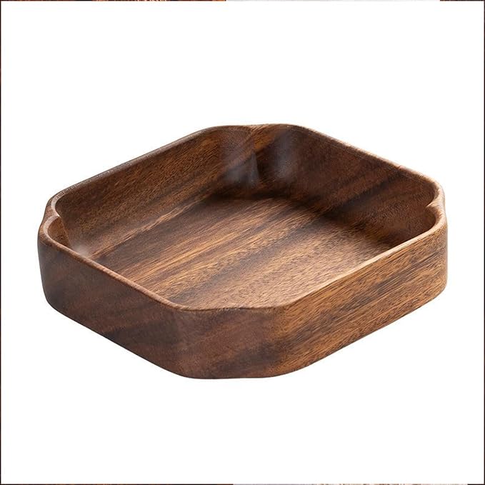 Acacia Wood Serving Tray, 7.8" Square Wooden Bowls for Snacks, Nuts, Fruits & Candy, Decorative Small Wood Catchall Tray for Keys, Jewelry, Entryway Vanity Countertop Organizer