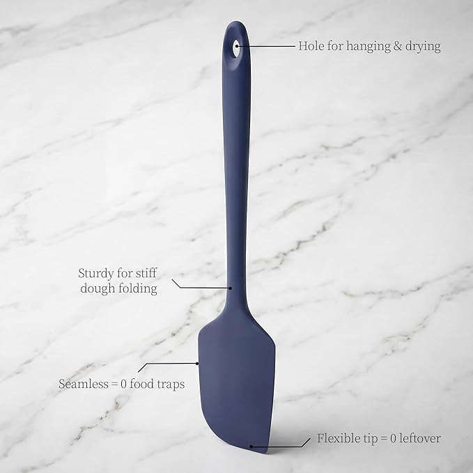 600ºF Heat Resistant Spatula, 11.34 inch High Heat Food Safe Semless Kitchen Silicone Scraper for Cooking Baking Mixing Scraping Stirring Nonstick Cookware Pan Bowl (Midnight Blue)