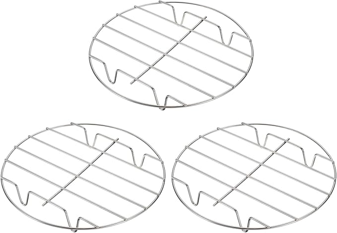 uxcell 3pcs Round Cooking Rack 7.9" Dia Stainless Steel Wire Cooling Steamer Rack for Baking Canning Cooking Roasting Cooling Grilling Drying, Silver Tone (1.2" Tall)