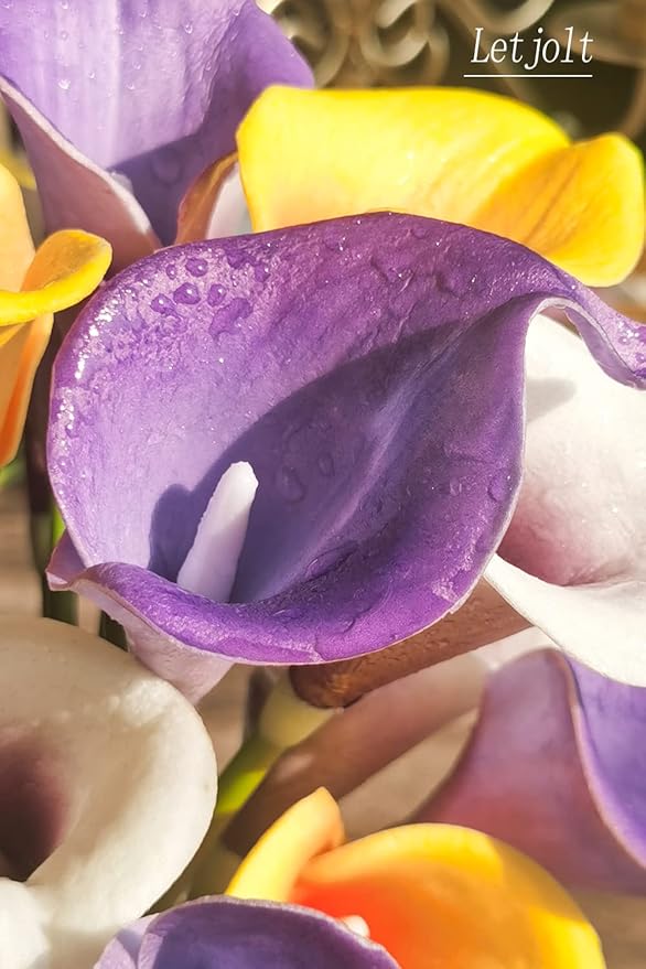 Letjolt Calla Lily Purple Artificial Flowers 12Pcs Table Flower Decor Faux Calla Lilies Bouquet for Wedding Bride Shower Home Decoration, Purple