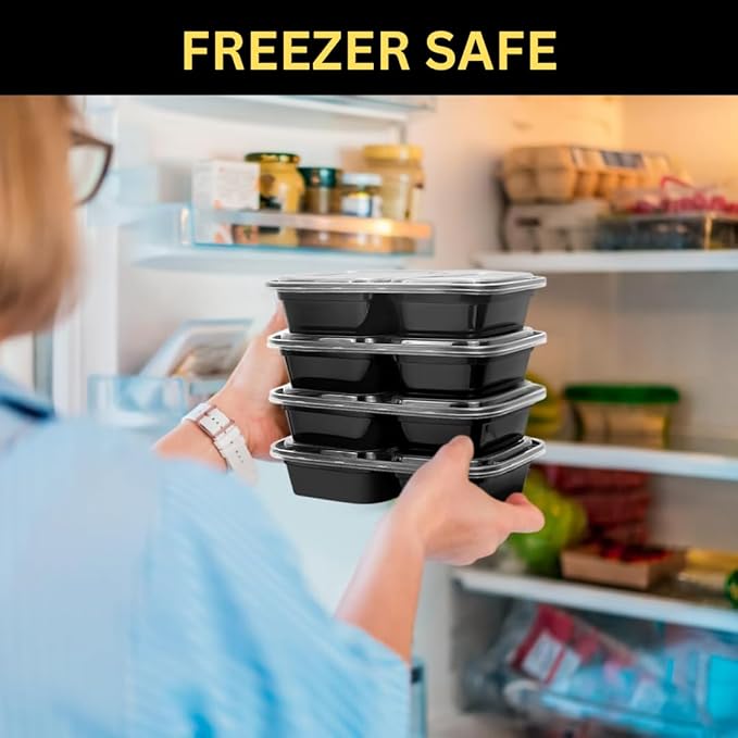 Meal Prep Containers 2‑Compartment 28 oz – 50‑Pack BPA‑Free Plastic Lunch Boxes – Microwave, Dishwasher & Freezer Safe – Airtight, Stackable Food Storage