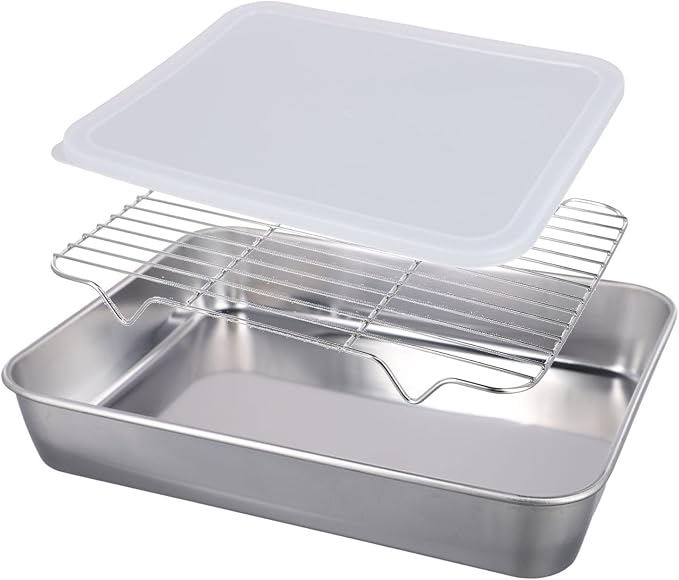 Stainless Steel Baking Tray with Cooling Rack Set for Kitchen Use, for Roasting and Baking Cookies, Vegetables, and Cakes (26x20x5cm)