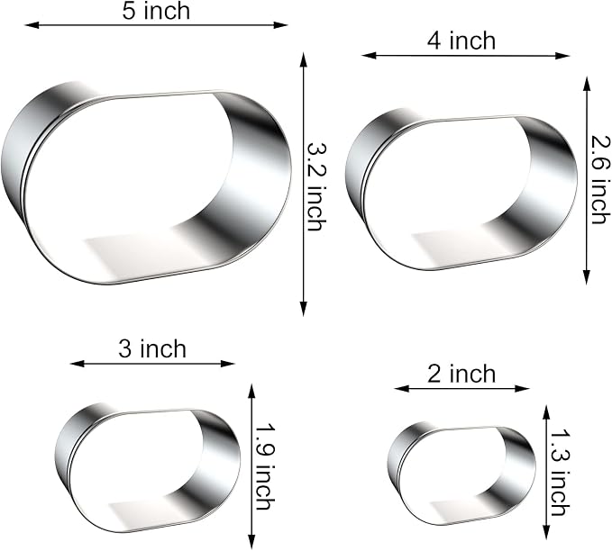 Pill Capsule Long Oval Cookie Cutters - 5 Inch, 4 Inch, 3 Inch, 2 Inch - Geometric Frame Plaque Cookie Cutter Set Fondant Biscuit Molds - Stainless Steel