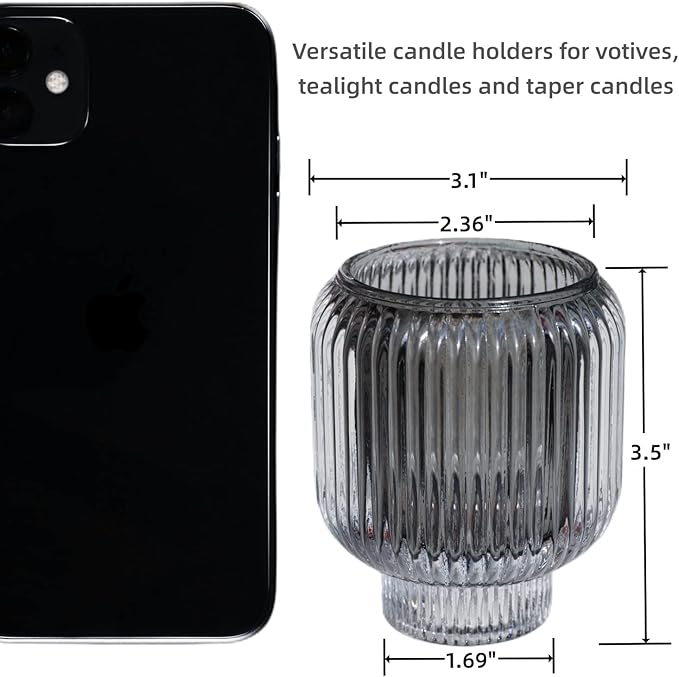 Woho Grey Votive Candle Holders for Table Centerpiece Set of 2, Glass Votive Candle Holder for Home Decor, Tealight Candle Holder Bulk for Birthday