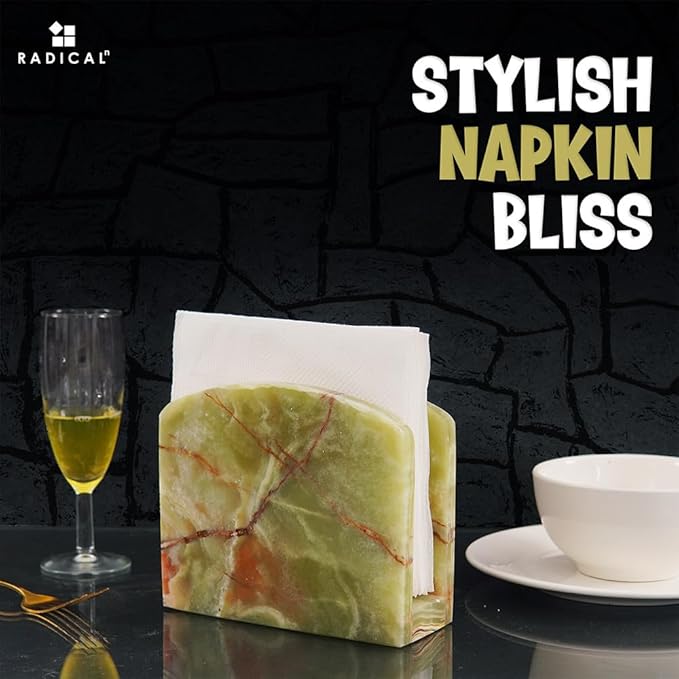Radicaln Marble Napkin Holder 5.5" Inches Green Onyx Handmade Simple Modern Home & Kitchen Napkins Paper Holder For Countertop - Ideal Napkin Holder for Home Decor