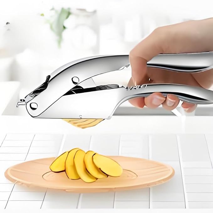 2-in-1 Garlic Press and Ginger Slicer - Heavy Duty Stainless Steel Garlic Mincer, Ergonomic Handle Garlic Crusher with Slicer Function, Dishwasher Safe Kitchen Gadget for Garlic, Ginger, Nuts
