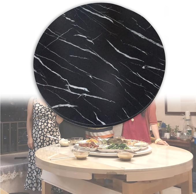 Round Rotating Serving Plate For Dining Table - Wooden Turntable Lazy Susan Smooth Surface, 360° Rotating Serving Tray Turntable For Family Dinner, Easily Share Food (Color : Black, Size : Ø100cm(39