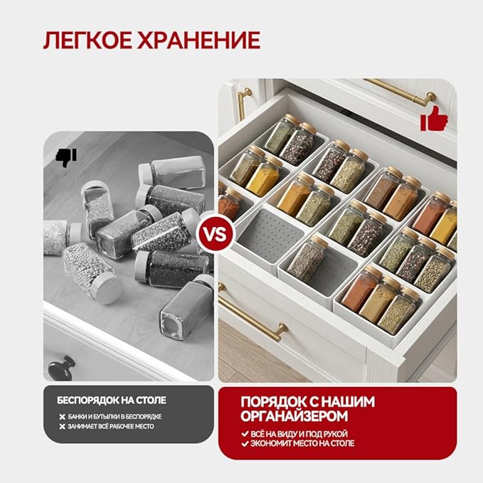 Spice Drawer Organizer,8 Pack,3 Tier Non-Slip Silicone Seasoning Jar Drawer Insert,Spice Rack Organization for Drawer,Kitchen Spice Rack Tray for Cabinet Countertop Makeup Storage
