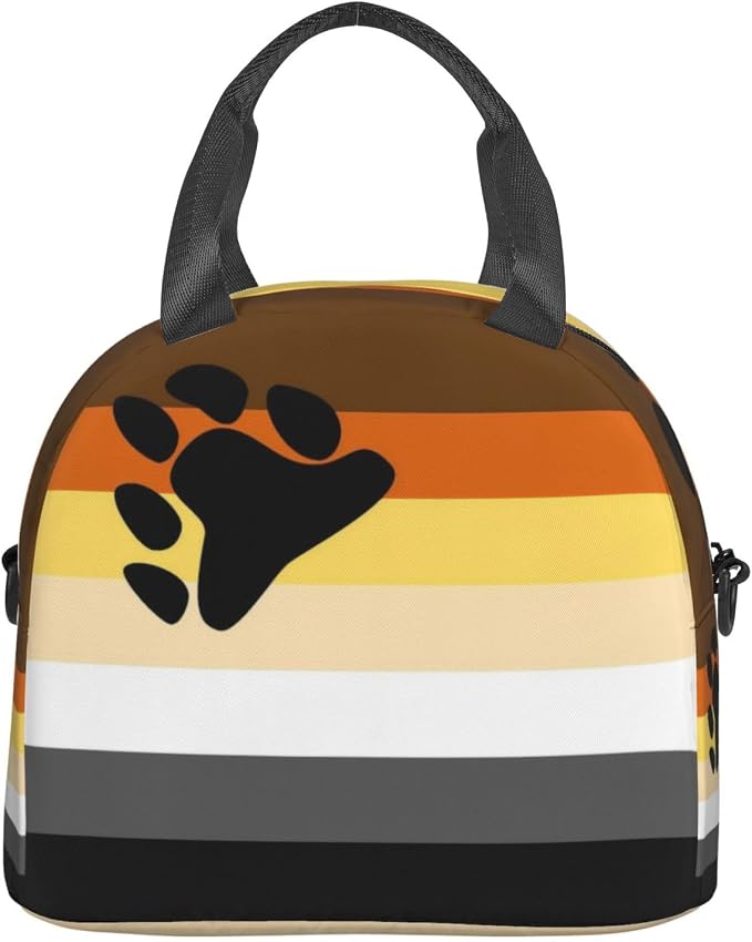 Bear Brotherhood Pride Flag Lunch Box Insulated Lunch Bag Portable Zipper Cooler Tote Bag Adult Bento Box for Women Men Reusable Meal Organizer with Adjustable Strap for Work Picnic Travel