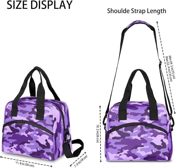 Purple Camouflage Insulated Lunch Bag for Women Men Reusable Lunch Box Cooler Bag Large Leakproof Lunch Tote with Adjustable Shoulder Strap for Adult Work Picnic Camping Beach Office