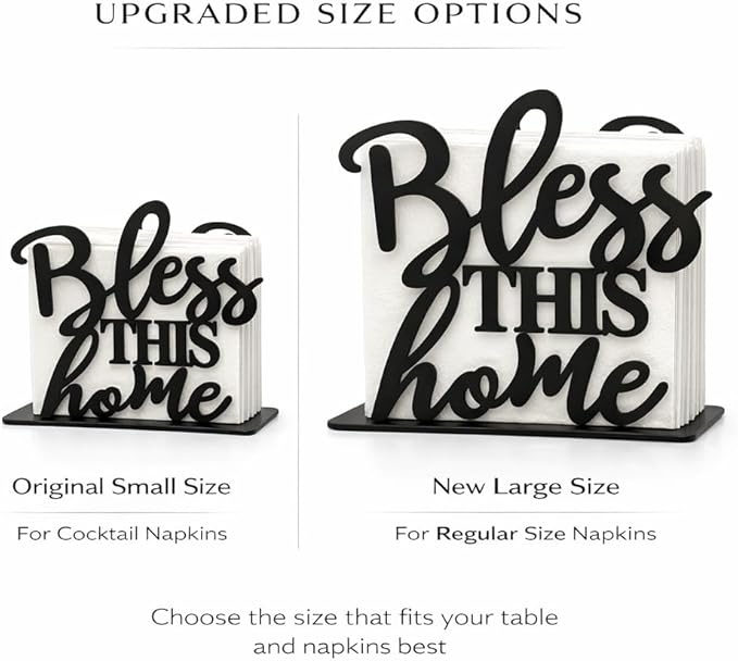 2Pack Bless This Home Napkin Holder for Table, Modern Metal Black Napkin Holders for Kitchen Dining Tables & Countertops, Paper Cocktail Napkins Holder Dispenser for Indoor & Outdoor