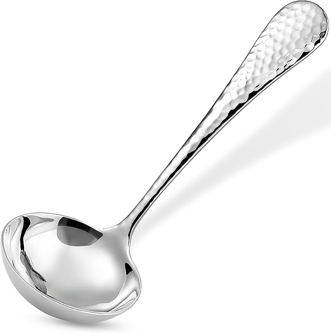 KEAWELL Premium 7.3" Hammered Gravy Ladle – 18/10 Stainless Steel – Exquisite Blend of Elegance and Functionality – Dishwasher Safe