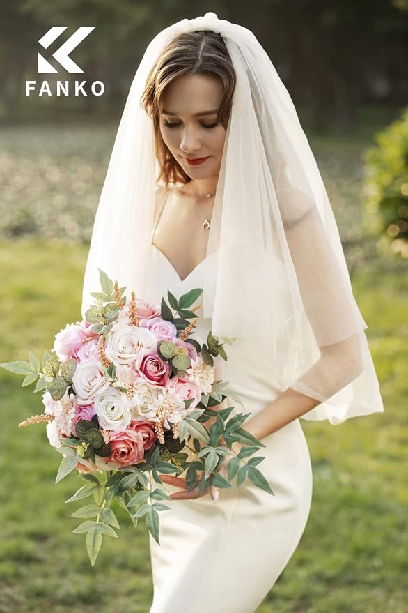 FANKO Artificial Flowers for DIY, Pink Blush Ivory Pale Peach Faux Flowers Bouquet, Fake Flowers with Roses Daisy Silk Flowers for Vase, Home Decor, Wedding Centerpiece, Floral Arrangement Décor