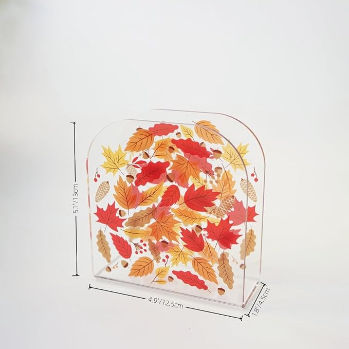 Acrylic Transparent Crystal Decorative Autumn/Fall Maple Theme Tabletop Napkin Holder For Table/Freestanding Tissue Dispenser
