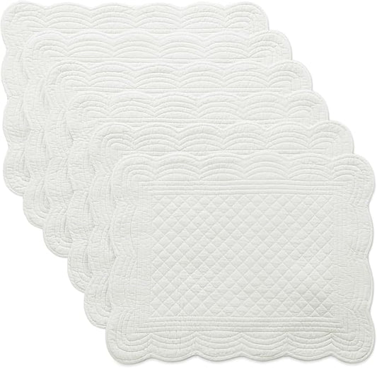 HOMBYS Quilted Placemats Set of 6 Washable-13x18 inches Rectangular Placemats for Kitchen Table-100% Cotton Fabric Rectangular Table Mats, (Cream White)