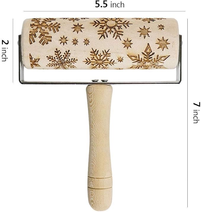 3D Wooden Christmas Embossed Pattern Rolling Pin, Laser Engraved Pastry Pizza Baking Roller Pin for Christmas Cookies Baking Non Stick (Christmas Snowflake)