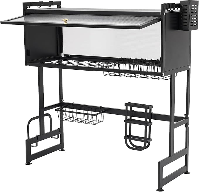 Over The Sink Dish Drying Rack 2 Tier Large Dish Drainer Drying Rack 29.53" W x 31.5" H Multifunctional Kitchen Organizers and Storage for Dishes, Glasses, Bowls, and Cutlery (Black)