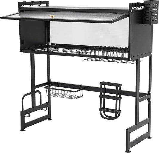 Over The Sink Dish Drying Rack 2 Tier Large Dish Drainer Drying Rack 29.53" W x 31.5" H Multifunctional Kitchen Organizers and Storage for Dishes, Glasses, Bowls, and Cutlery (Black)