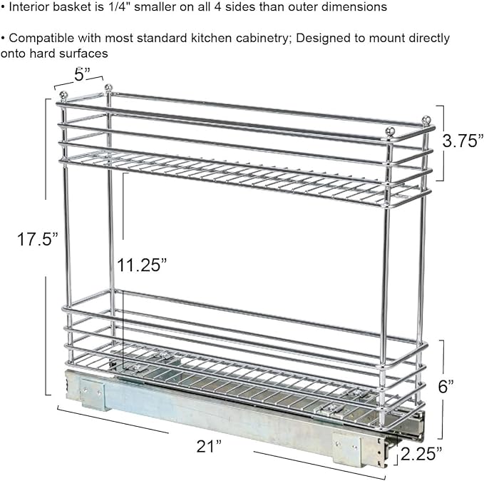 Household Essentials Chrome 2-Tier Sliding Cabinet Organizer, 5"