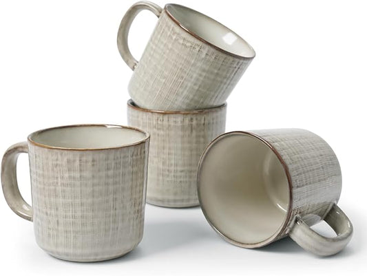 famiware Moonlight Coffee Mug Set of 4, 14oz Mug Set with Linen Finish, Coffee Cup Set with Handle for Latte, Cappuccino, Tea, Hot Cocoa, Microwave and Dishwasher Safe, Summer Sand
