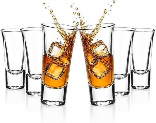6 Pack Shot Glasses, 2 OZ Heavy Base Clear Shot Cups for Whiskey, Tequila, Vodka, Espresso - Durable Glasses Drinking Set for Home, Bars & Parties