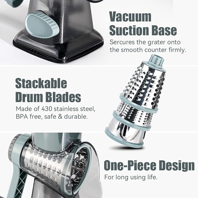 KEOUKE Rotary Cheese Grater with 12 in 1 Multi-functional Vegetable Chopper
