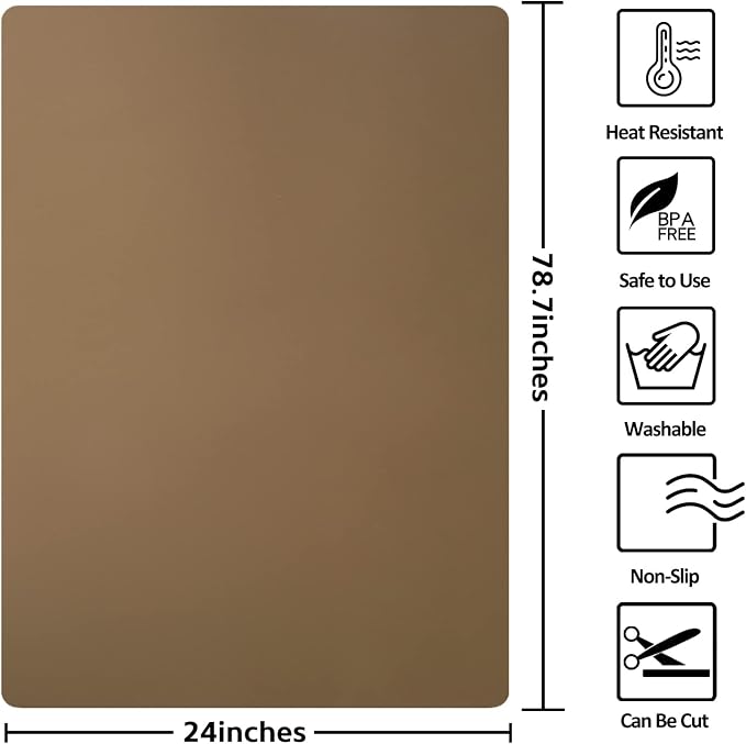 Silicone Mats for Kitchen Counter, Nonslip Silicone Mats for Crafts Countertop Protector Heat Resistant Mat (78.7” x 24” x 0.08”, Taupe)