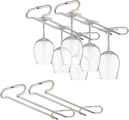 CUKE2BEET 10.2 Inch Wine Glass Rack Under Cabinet, Wire Wine Glass Holder Wine Glass Hanger Rack Stemware Holder Rack Wine Glasses Hanging for Cabinet Kitchen Bar (Silver 4 Packs)