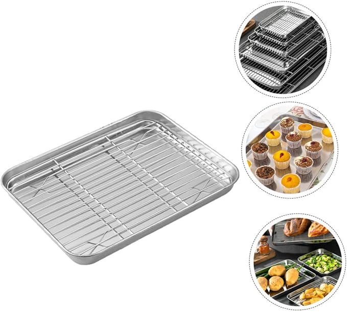 TIDTALEO Japanese Style Thickened Draining Rack Set Stainless Steel Baking Pan with Cooling Grid Tray for Baking Cooking and Food Preparation