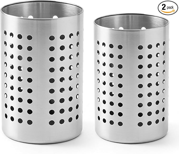 2PCS Stainless Steel Utensil Holder and Utensil Drying Holder, as a Kitchen Countertop Organizer and Silverware Drainer for Daily Home Use