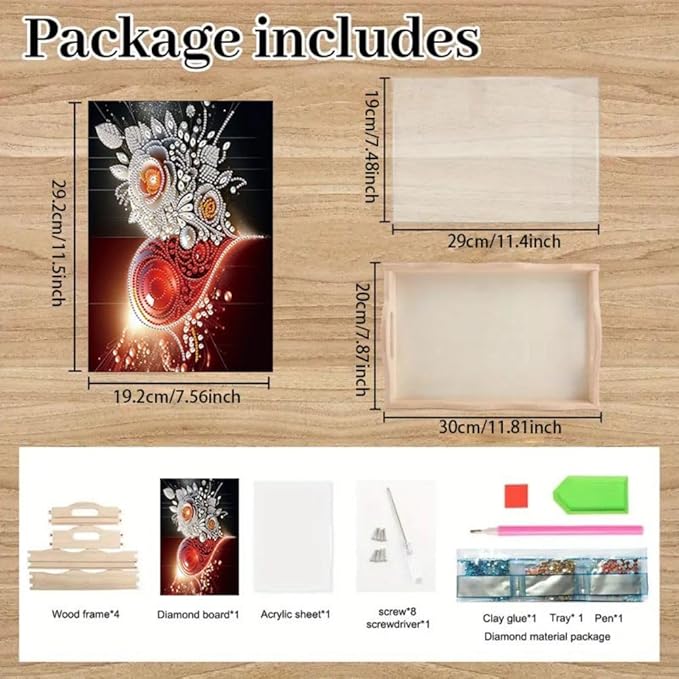 DIY Diamond Serving Tray Diamond Art Painting Creative Design Handmade Wooden Tray Dinner Plate for Coffee Breakfast Home Organizer-Heart