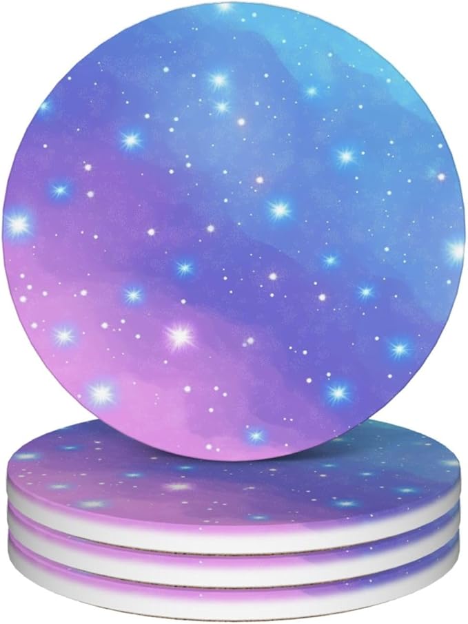 Blue Purple Galaxy Coasters Set of 4 Absorbent Ceramic Coasters for Drinks Modern Cup Coaster with Cork Backing Cute Stone Coaster Housewarming Gifts 4.1 Inches