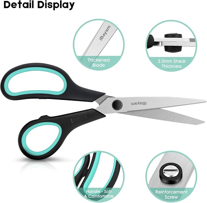 iBayam Kitchen Scissors - All Purpose Heavy Duty Meat Poultry Shears, Dishwasher Safe Food Cooking Stainless Steel Utility Shears
