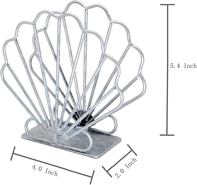 OwlGift Oceanic Napkin Holder, Nautical Themed Napkin Holder with Seashell Design, Beach Napkin Storage Organization Décor for Tabletop, Coastal Décor Centerpiece – Silver Blue