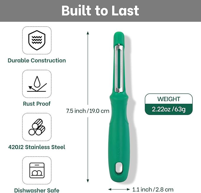 Beneno Swivel Vegetable Peeler, Razor-Sharp Smooth Peeling Potato Peelers with Stainless Steel Blades, Ergonomic Comfort Non-Slip Rubber Handle, Durable Kitchen Peelers with Potato Eye Remover, Green