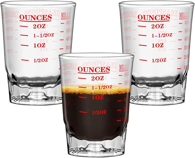 3Pcs 2 OZ 4 Features Shot Glasses Measuring cup Liquid Heavy Glass Wine Glass Espresso Shot -Incremental Measurement Heavy 60ML (3, red)