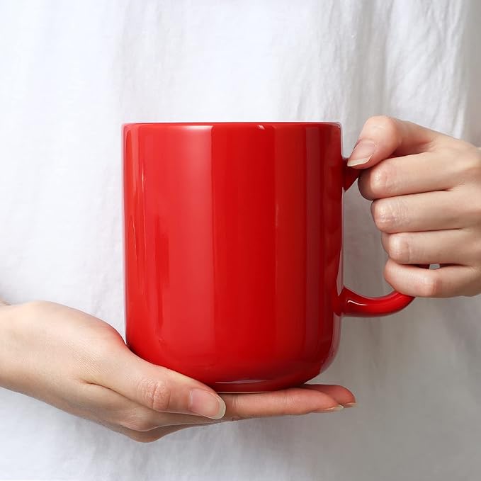 20 OZ Large Coffee Mug, M016 Plain Ceramic Boss Big Tea Cup with Handle for Dad Men, Set of 2, Red