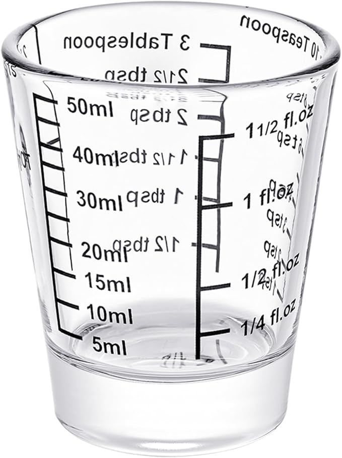 Ackers Mini Measure Heavy Glass, 32-Incremental Measurements Multi-Purpose Liquid and Dry Measuring Shot Glass, Black Single