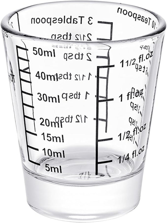 Ackers Mini Measure Heavy Glass, 32-Incremental Measurements Multi-Purpose Liquid and Dry Measuring Shot Glass, Black Single