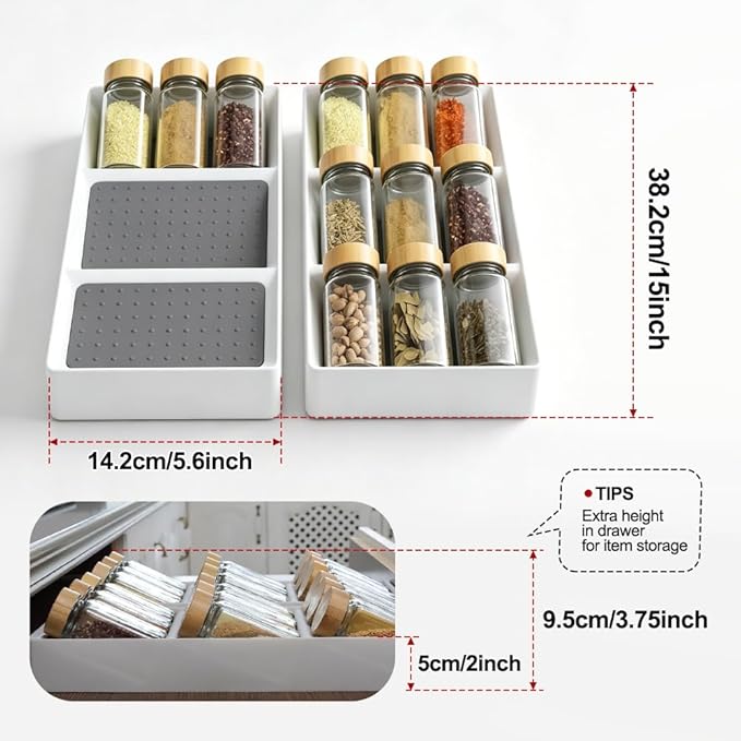 Spice Drawer Organizer,8 Pack,3 Tier Non-Slip Silicone Seasoning Jar Drawer Insert,Spice Rack Organization for Drawer,Kitchen Spice Rack Tray for Cabinet Countertop Makeup Storage
