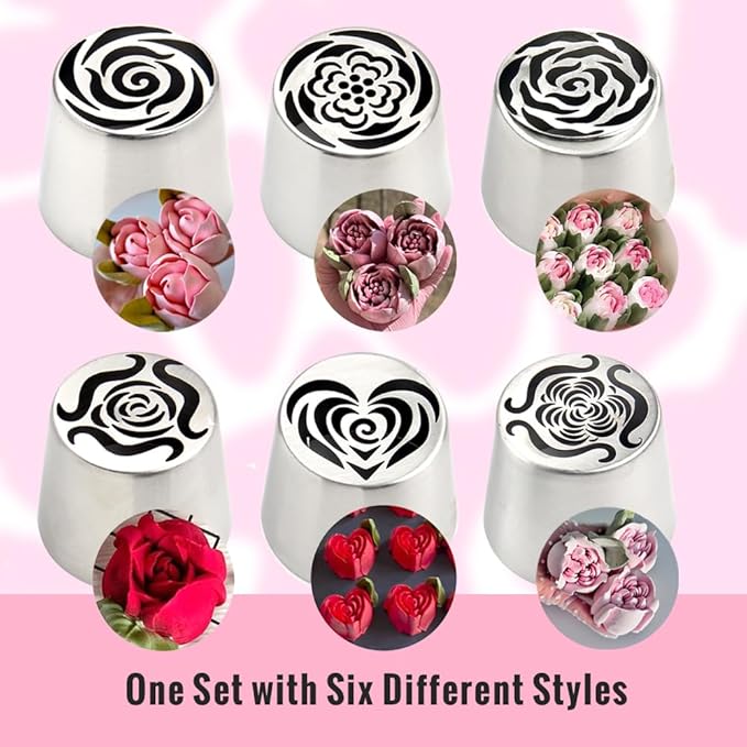 Extra Large Russian Flower Piping Tips, Stainless Steel Icing Tips Set, Rose Floral Nozzle for Cake Decorating, Frosting Piping kit for Edible Flowers Cake Decorations, Cake Decorating Supplies