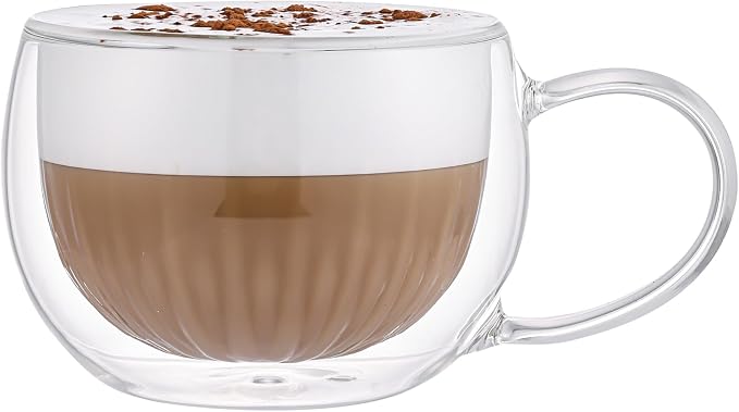 2-Pack Double Wall Borosilicate Glass Cups, Insulated Coffee & Tea Mugs, Heat-Resistant