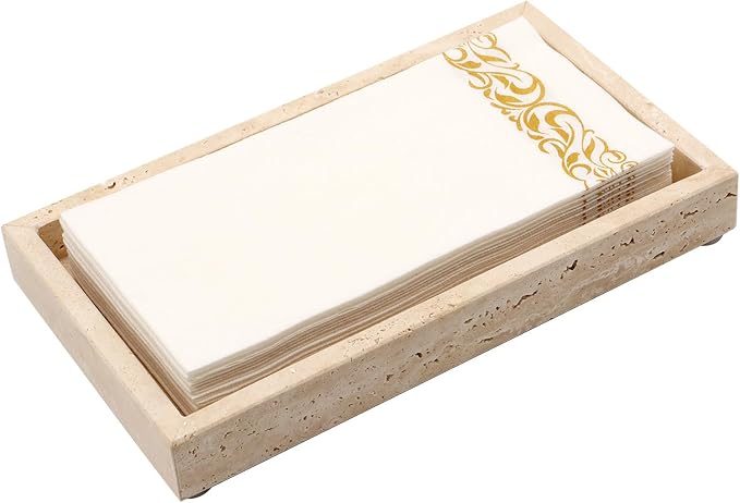 Natural Travertine Guest Towel Holder, Stone Napkin Holder for Bathroom,Gorgeous Bathroom Napkin Holder Tray, Stylish Guest Towel Holder Tray for Bathroom Toilet Dining Table, Beige