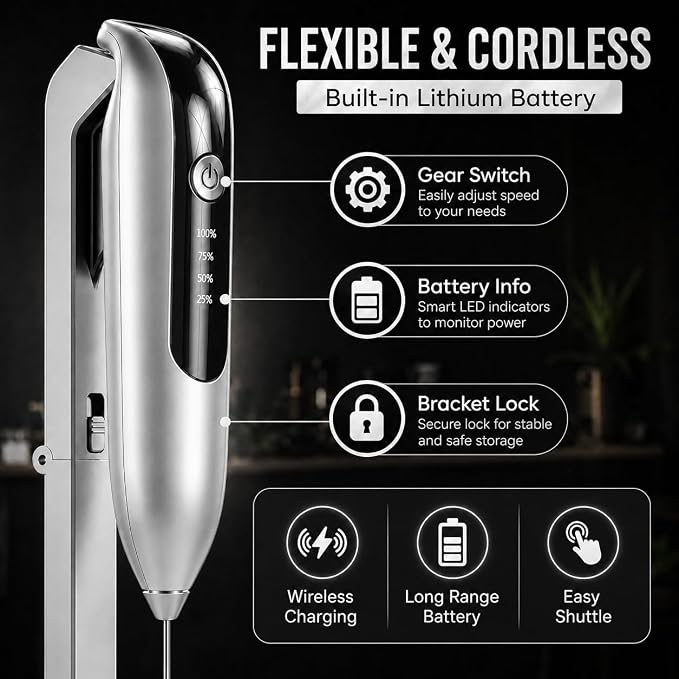 GOCHA Rechargeable Milk Frother, USB-C Electric Milk Foamer Handheld, Double Spring Whisk, 2-Speed Foam Maker for Coffee, Latte, Cappuccino, Matcha, Hot Chocolate, Stand Included (Silver)