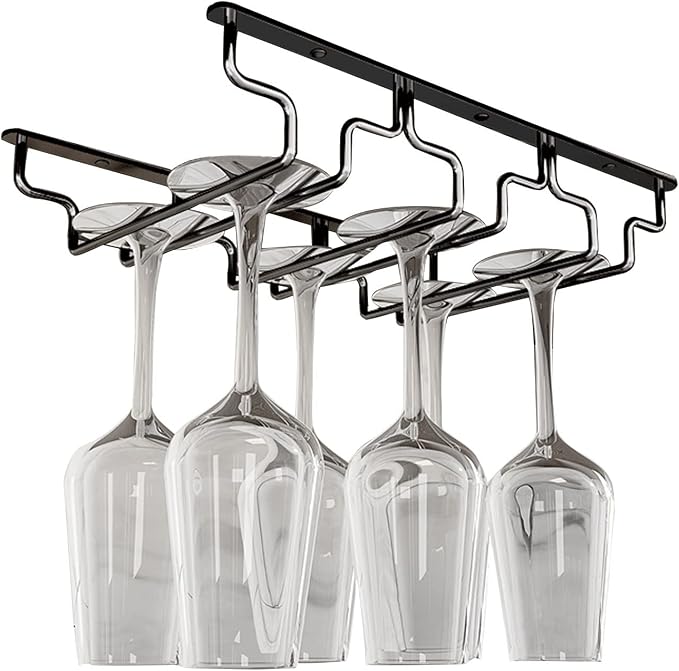 Wine Glass Rack, Under Cabinet Stemware Storage Racks Hanging Wine Glasses Holder, Wrought Iron Metal Stainless Steel Glass Holder Storage Rack Hanger for kitchen bar (Size : 34.5x22.5x5.5cm)