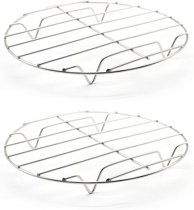 8.66" Round Cooking Rack, 2 Pcs Stainless Steel Baking Cooling Steaming Grilling Rack for Air Fryer, Pressure Cooker, Cooking Enthusiasts