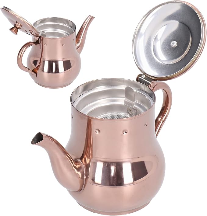 OUKENS Stainless Steel Teapot, 500ml Rose Gold Modern Gooseneck Tea Kettle for Pour Over, Coffee Pot with Removable Infuser, for Loose Leaf Tea Brewing, Home Kitchen, Hotel